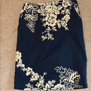 NWOT size 0 navy embroidered skirt